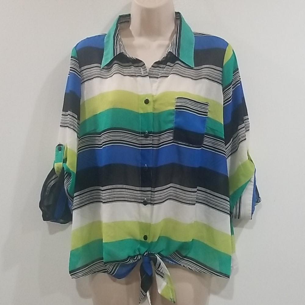 Dot's women's shear striped blouse size XL